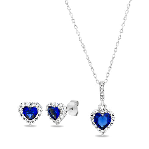 Sterling Silver Colored CZ Heart Necklace/Earrings Set