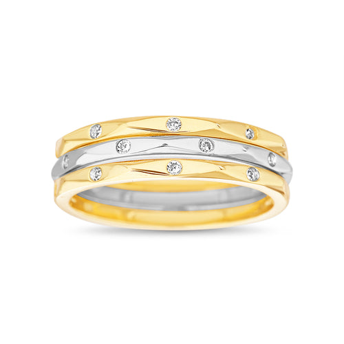 Sterling Silver Gold Plated CZ 3 Band Stackable Ring Set