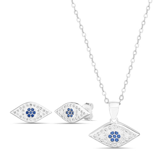 Sterling Silver CZ Evil Eye Necklace/Earrings Set