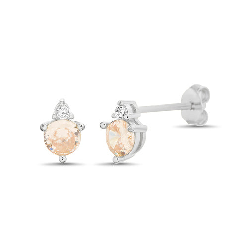 Sterling Silver Citrine CZ Tiny Stud Earrings