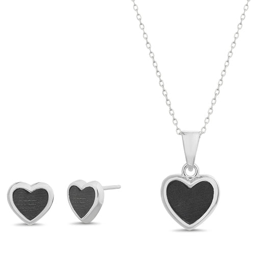 Sterling Silver Colored Enamel Heart Necklace & Earrings Set