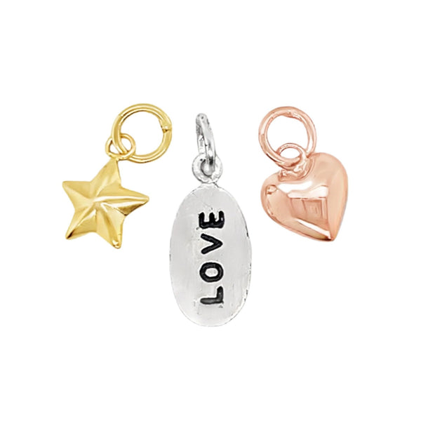 Sterling Silver Love, Heart, & Star 3 Piece Pendant ( Chain Not Included )