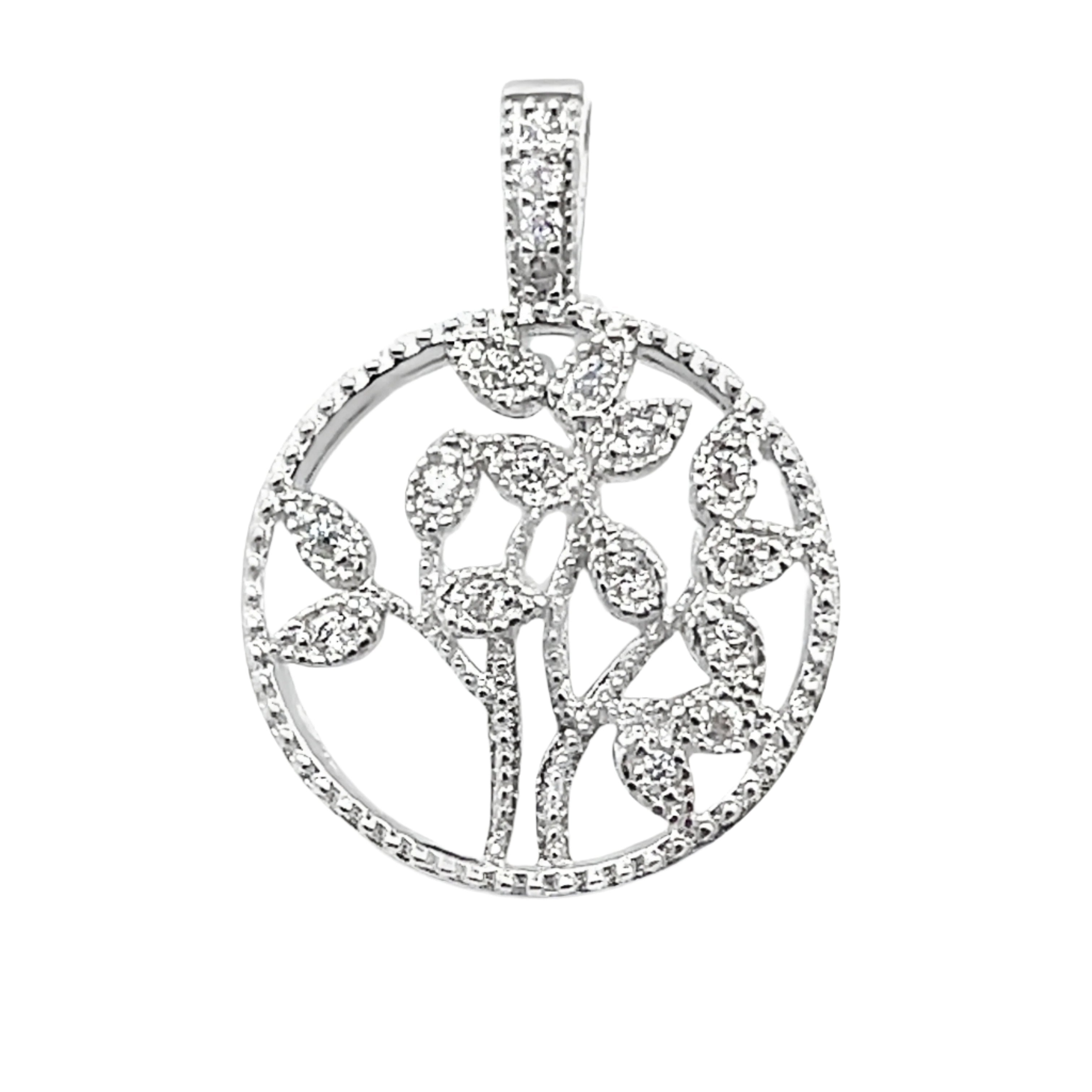 Sterling Silver Round CZ Tree of Life Pendant