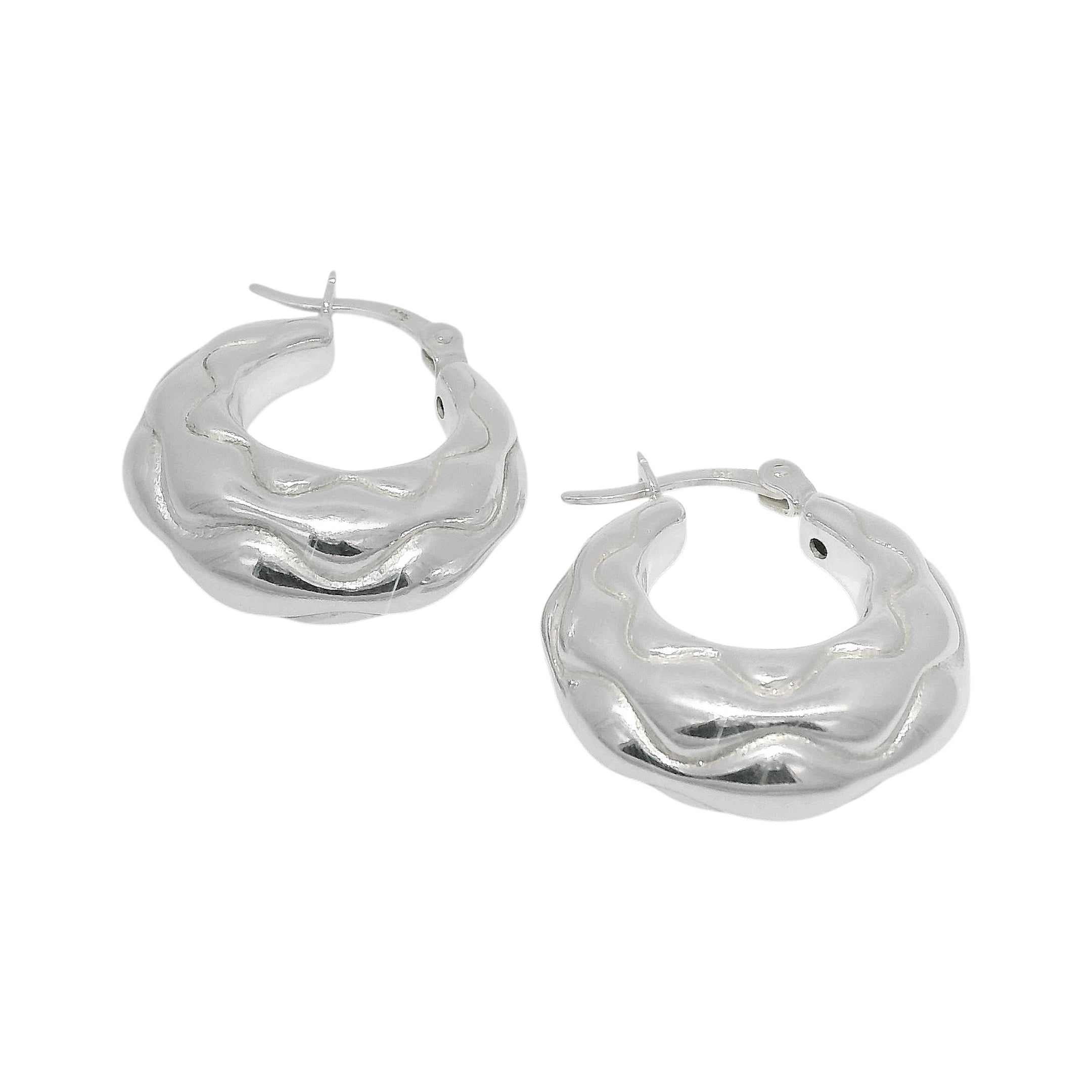 Sterling Silver Small Scallop Textured Hoop Earrings