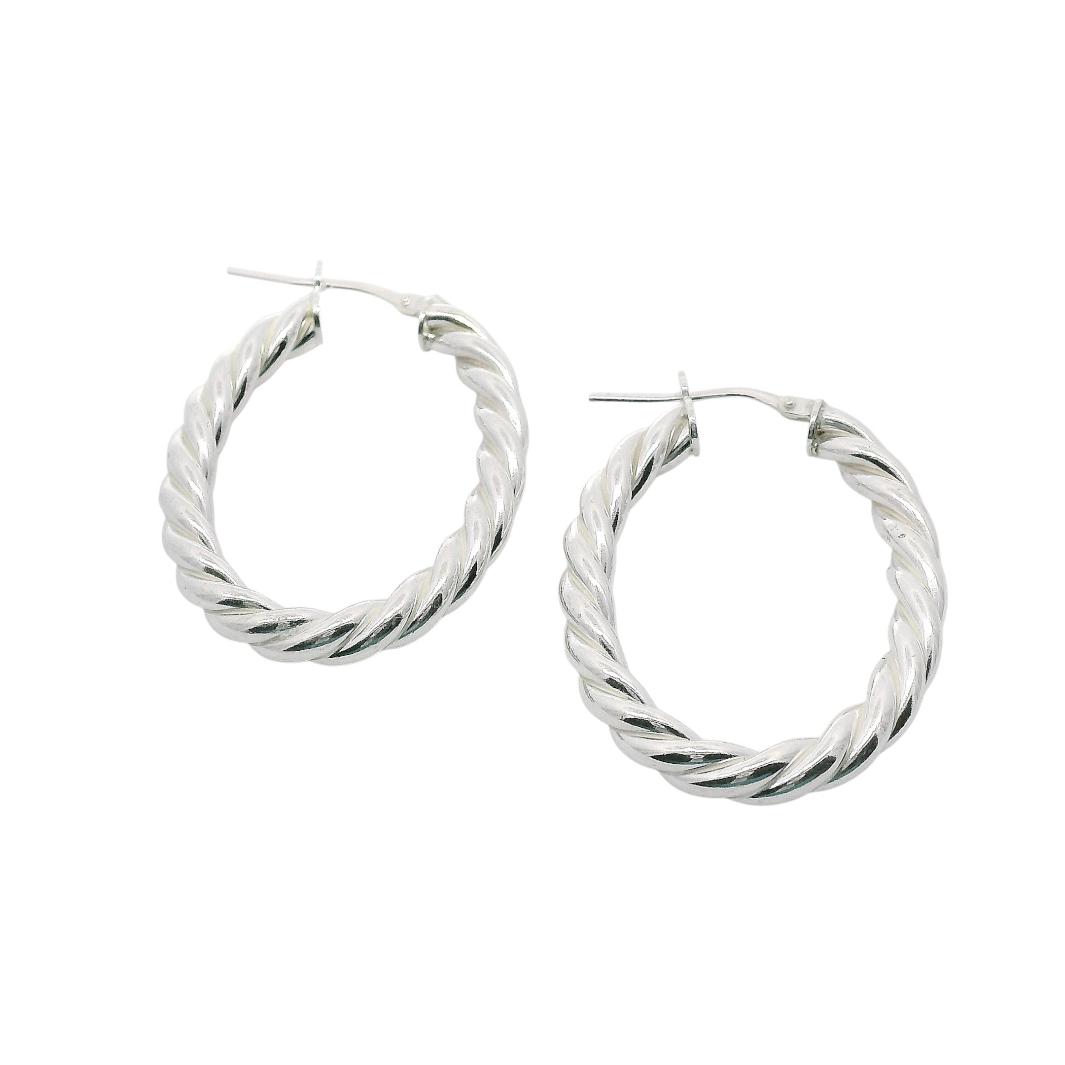 Sterling Silver Twisted Braided Oval Hoops