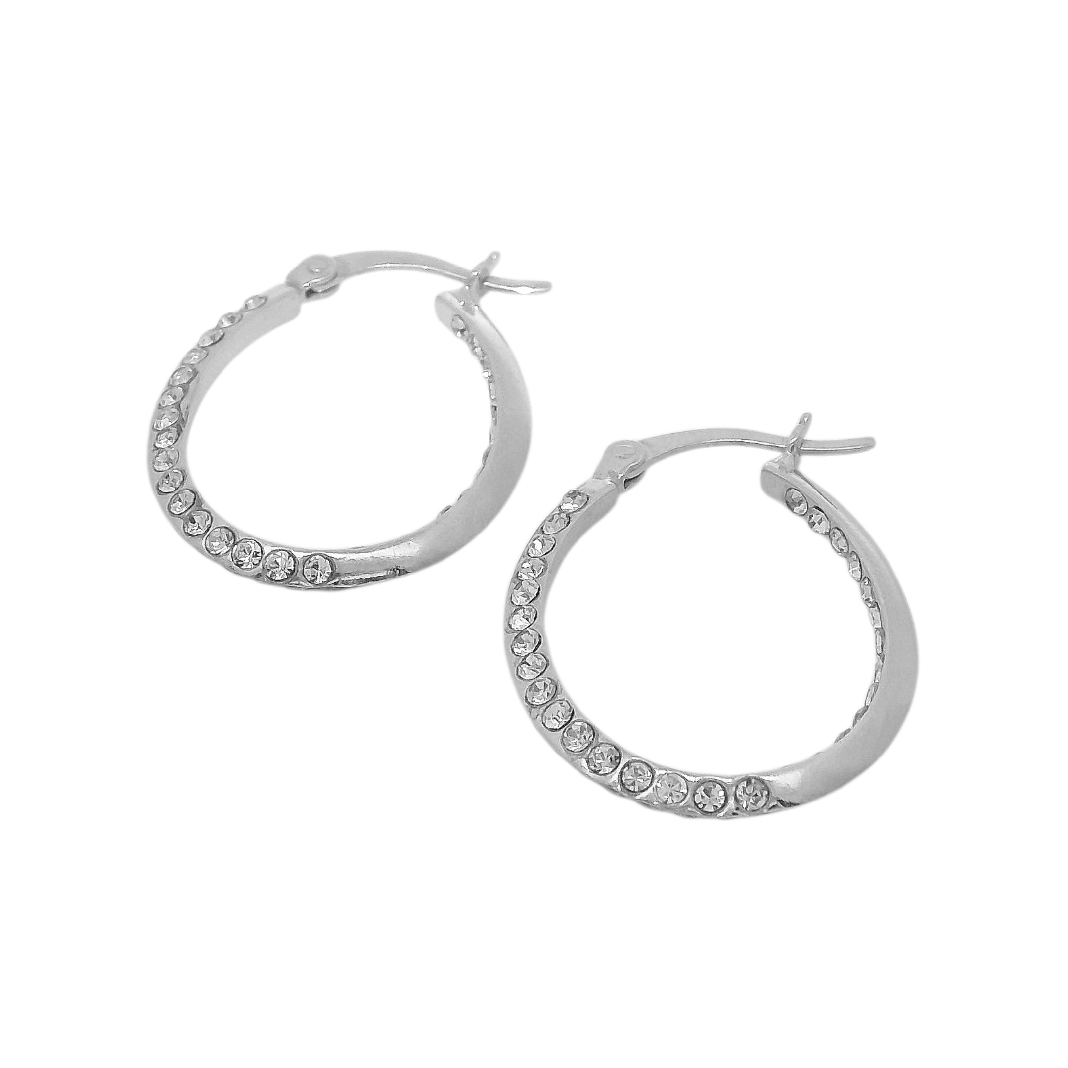 Sterling Silver Inside Out CZ Oval Hoop Earrings