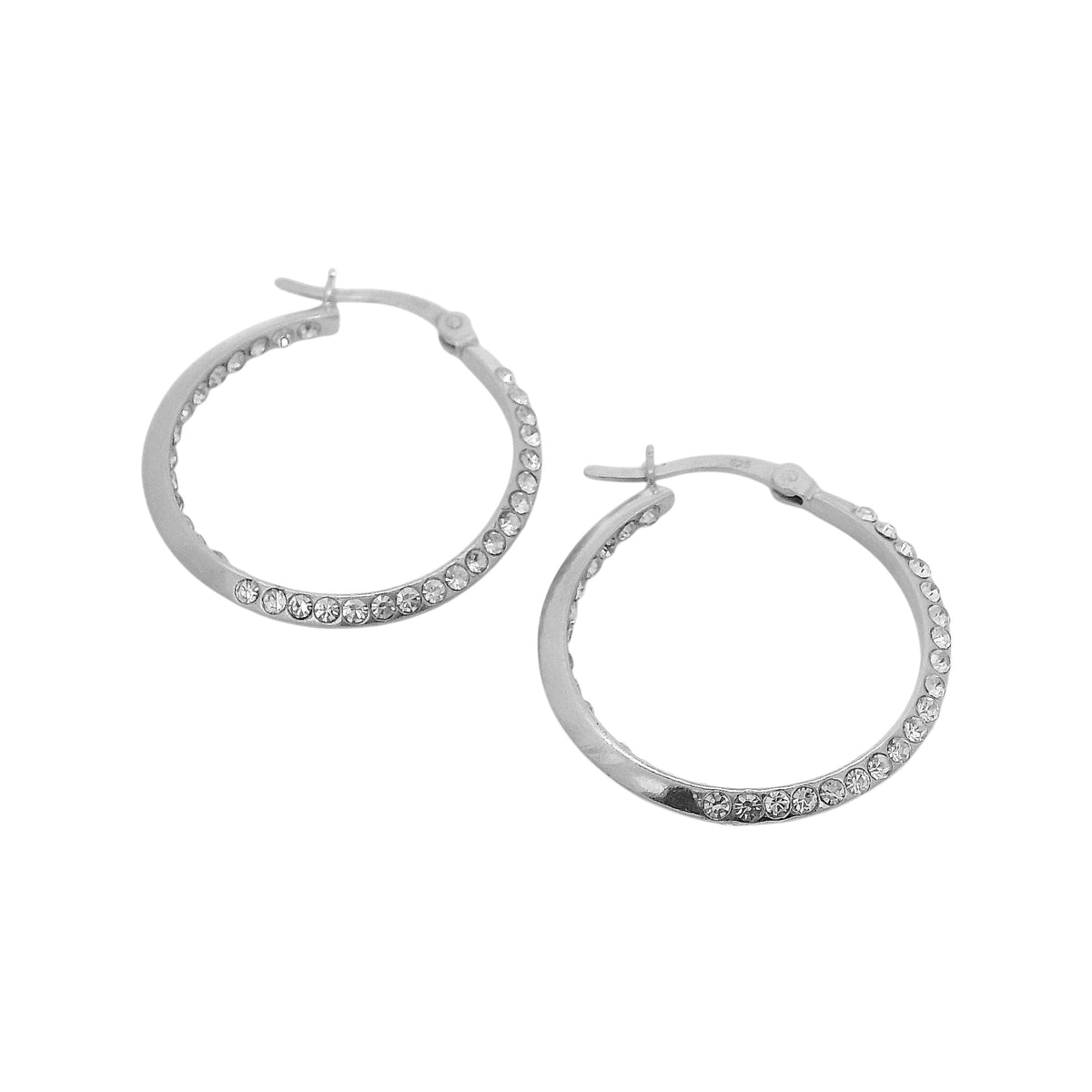 Sterling Silver Inside Out CZ Round Hoop Earrings