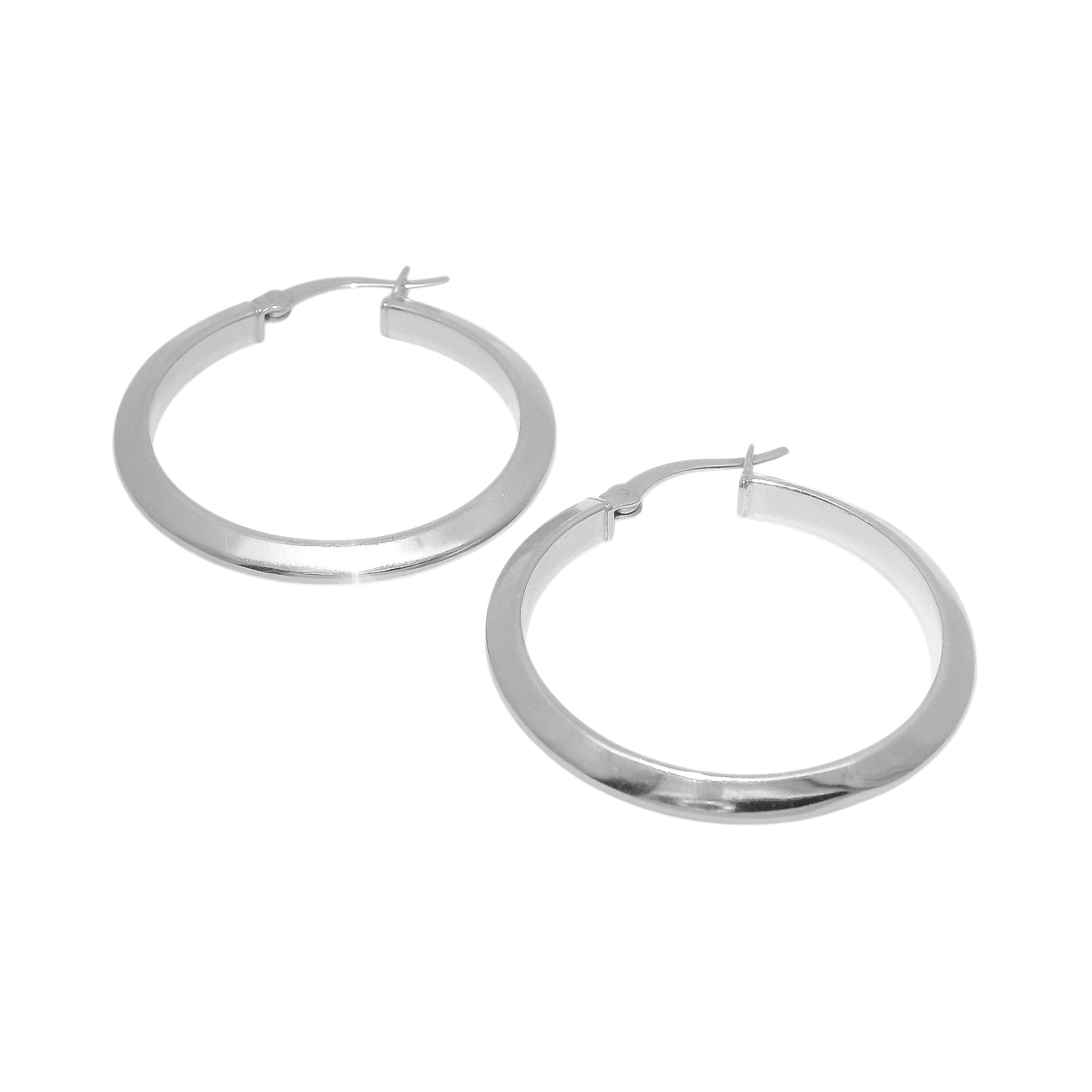Sterling Silver Beveled 30MM Hoop Earrings