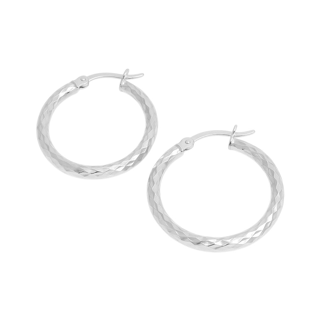 Sterling Silver 30mm Round Diamond Cut Hoop Earrings