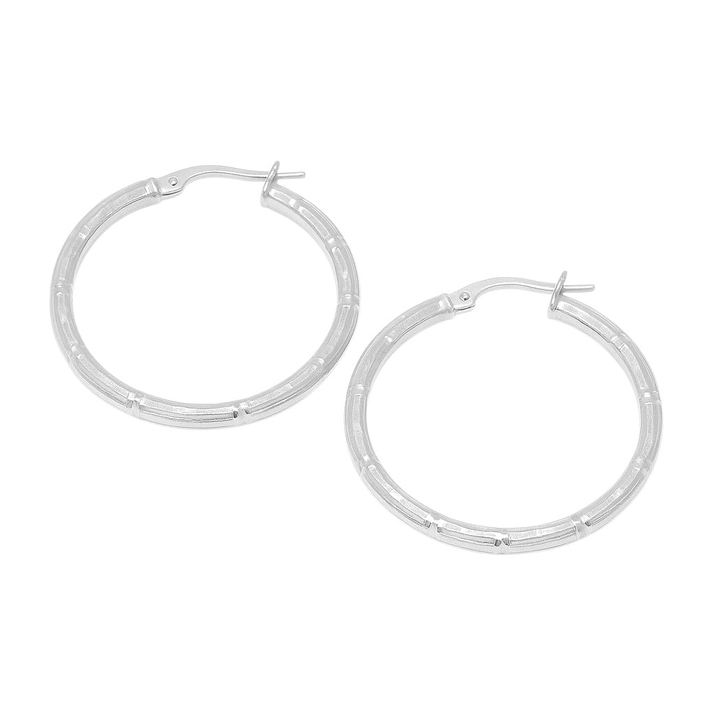 Sterling Silver 30mm Round Diamond Cut Hoop Earrings