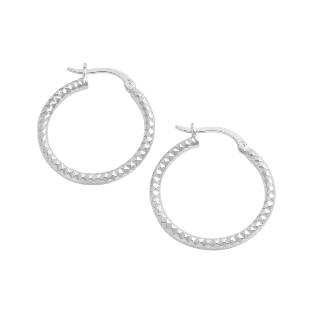 Sterling Silver 2mm Thick 20mm Round Diamond Cut Hoop Earrings
