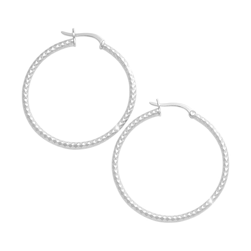 Sterling Silver 2mm Thick 40mm Round Diamond Cut Hoop Earrings