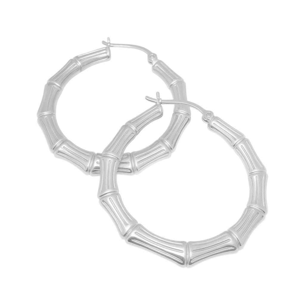 Sterling Silver 40mm Bamboo Hoop Earrings