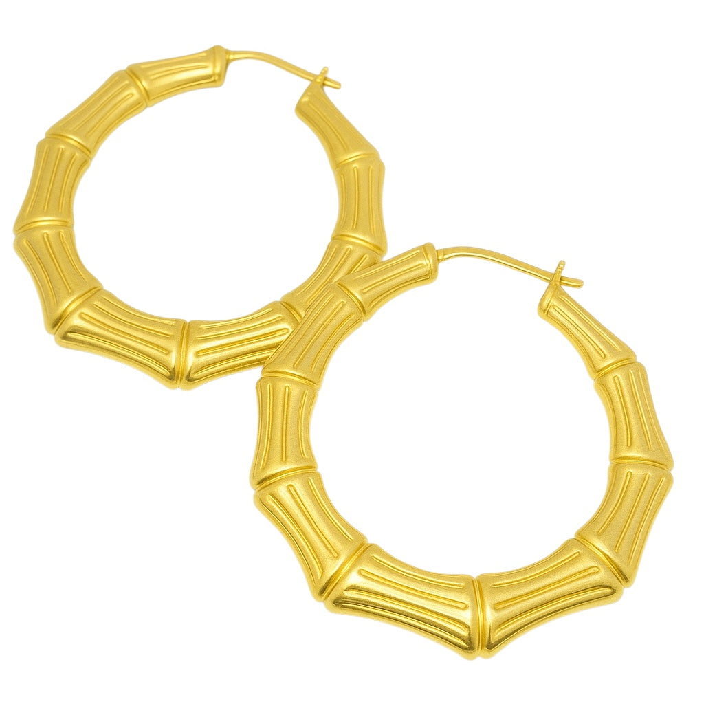Sterling Silver 50mm Bamboo Hoop Earrings