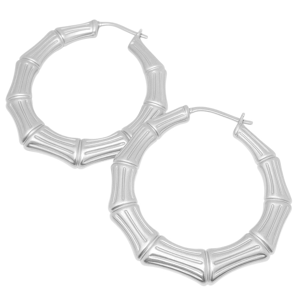 Sterling Silver 50mm Bamboo Hoop Earrings