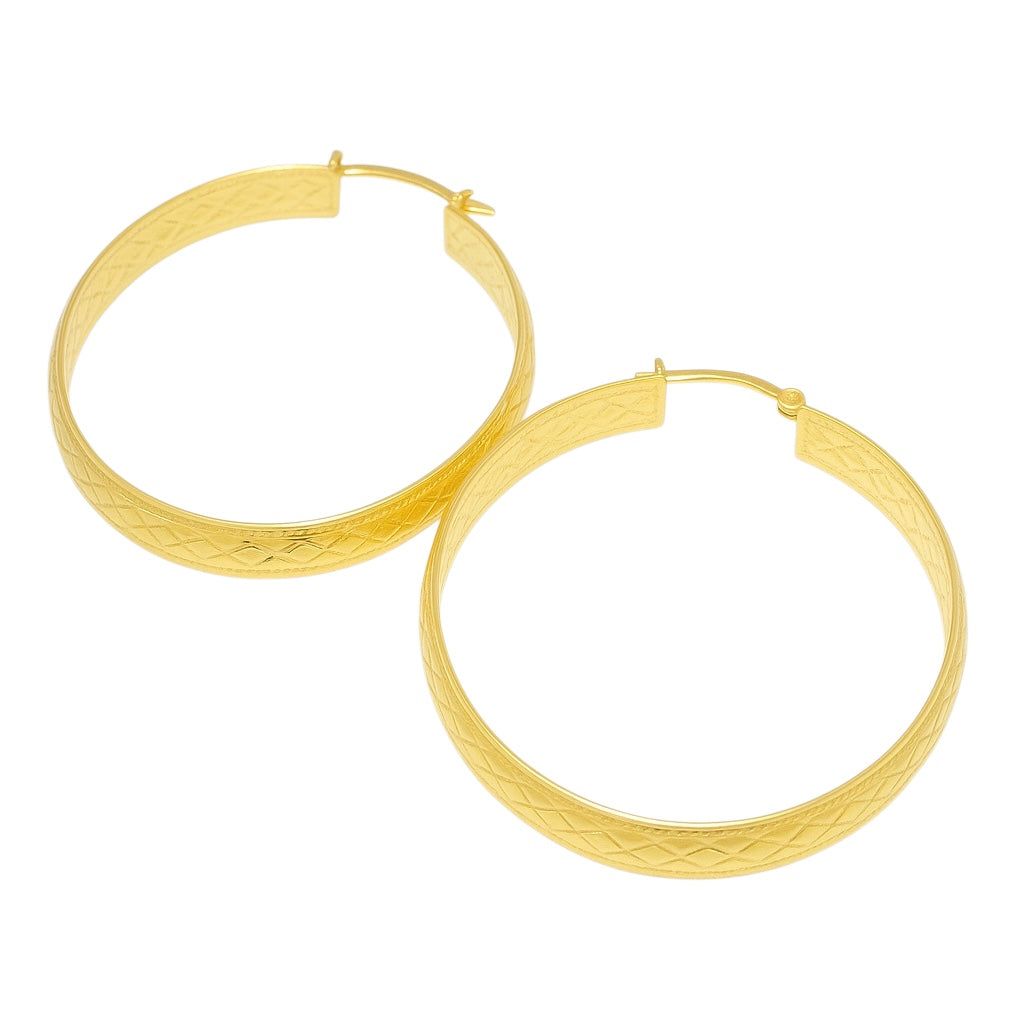 Sterling Silver Gold Plated Diamond Cut Matte Round Hoop Earrings