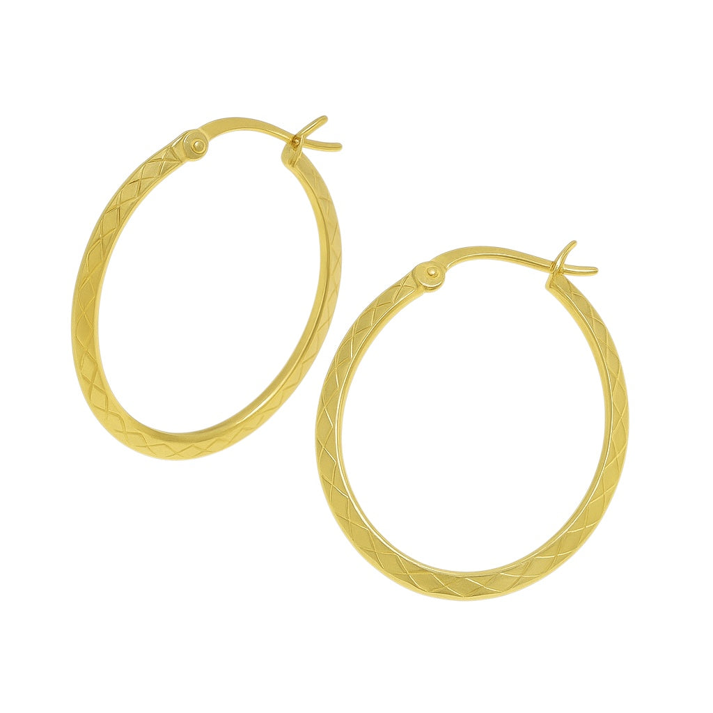 Sterling Silver Gold Plated Diamond Cut Oval Hoop Earrings