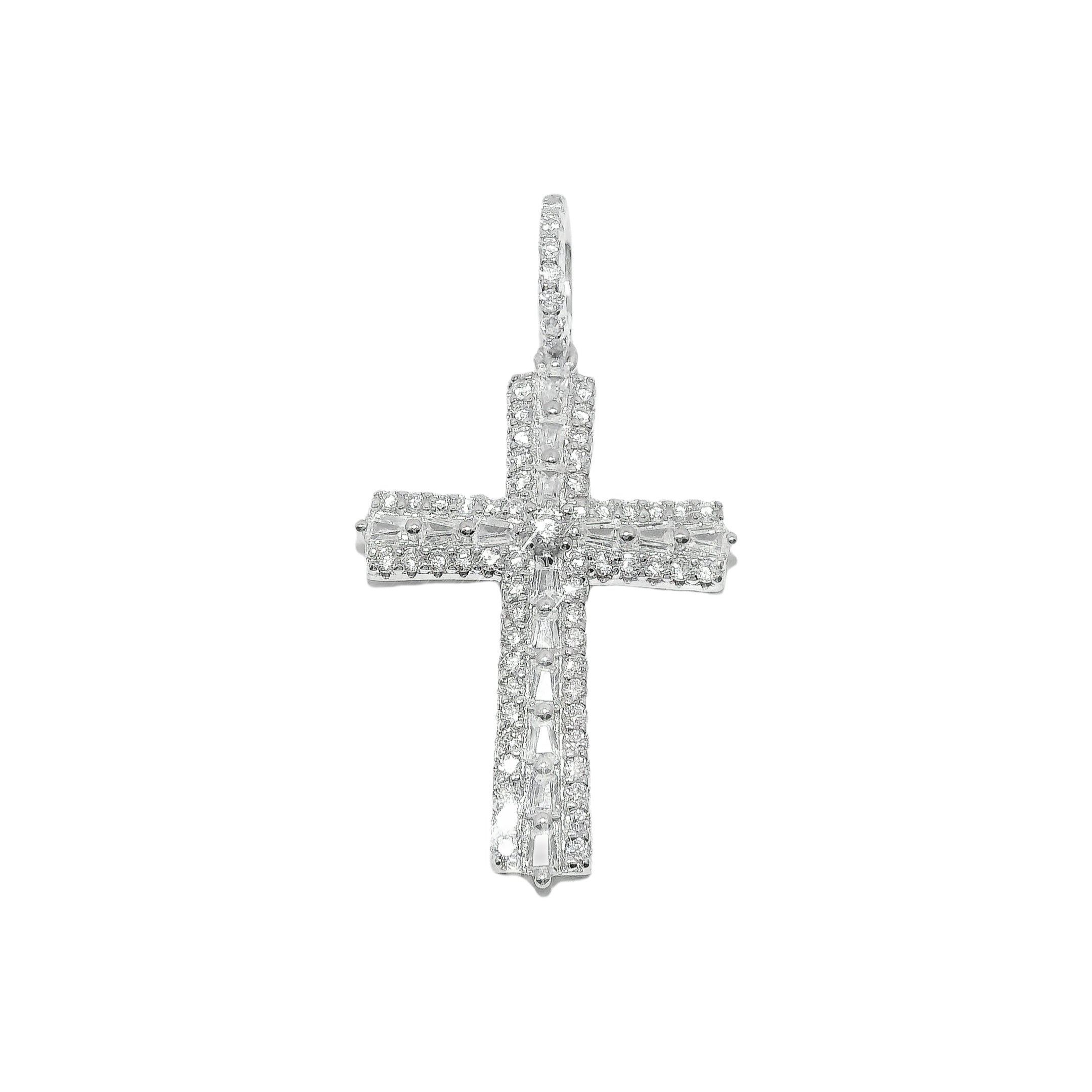 Sterling Silver Decorative CZ Cross Pendant