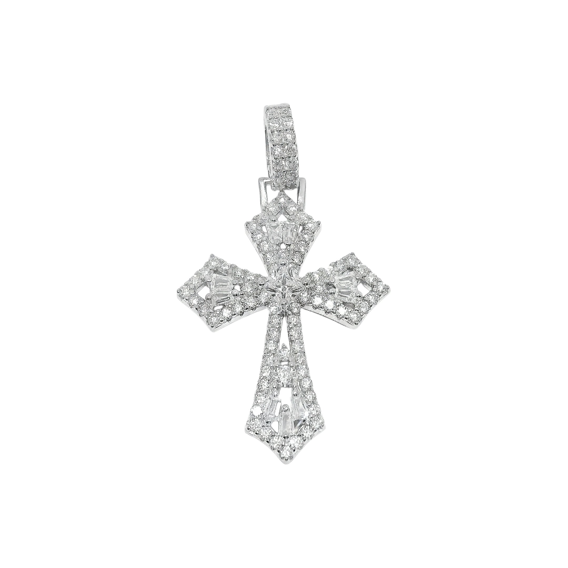 Sterling Silver Decorative CZ Cross Pendant