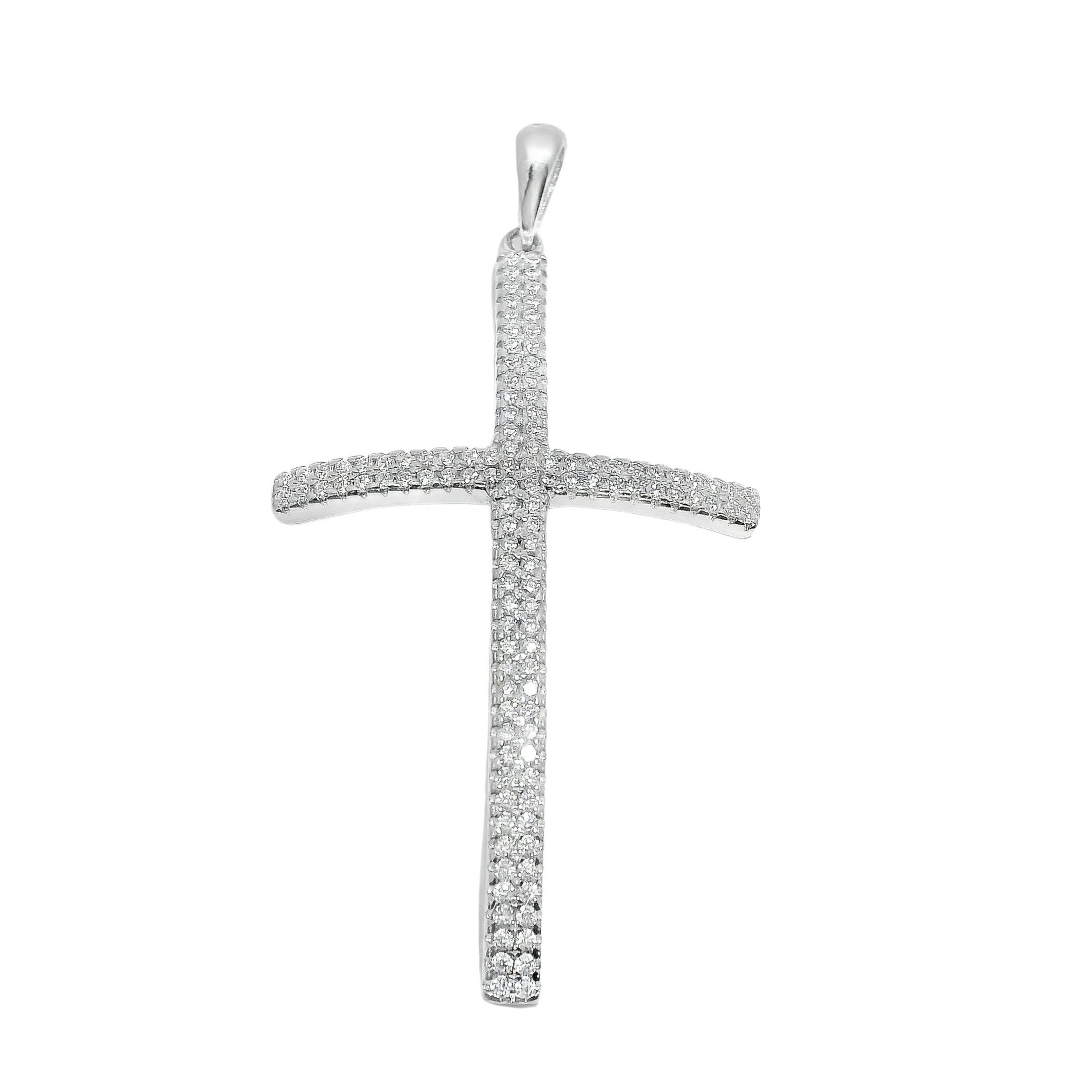 Sterling Silver Curved CZ Cross Pendant