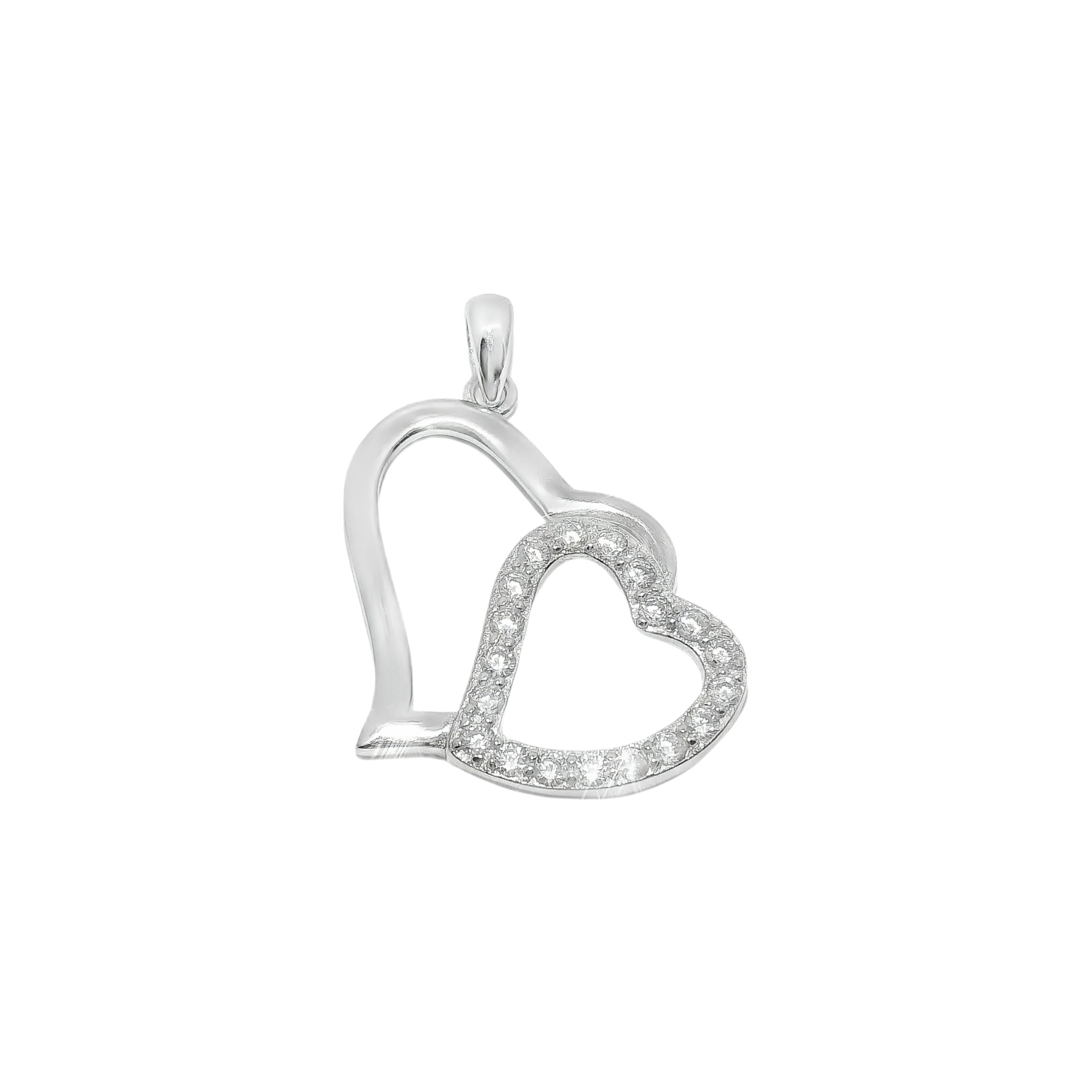 Sterling Silver CZ Double Heart Pendant