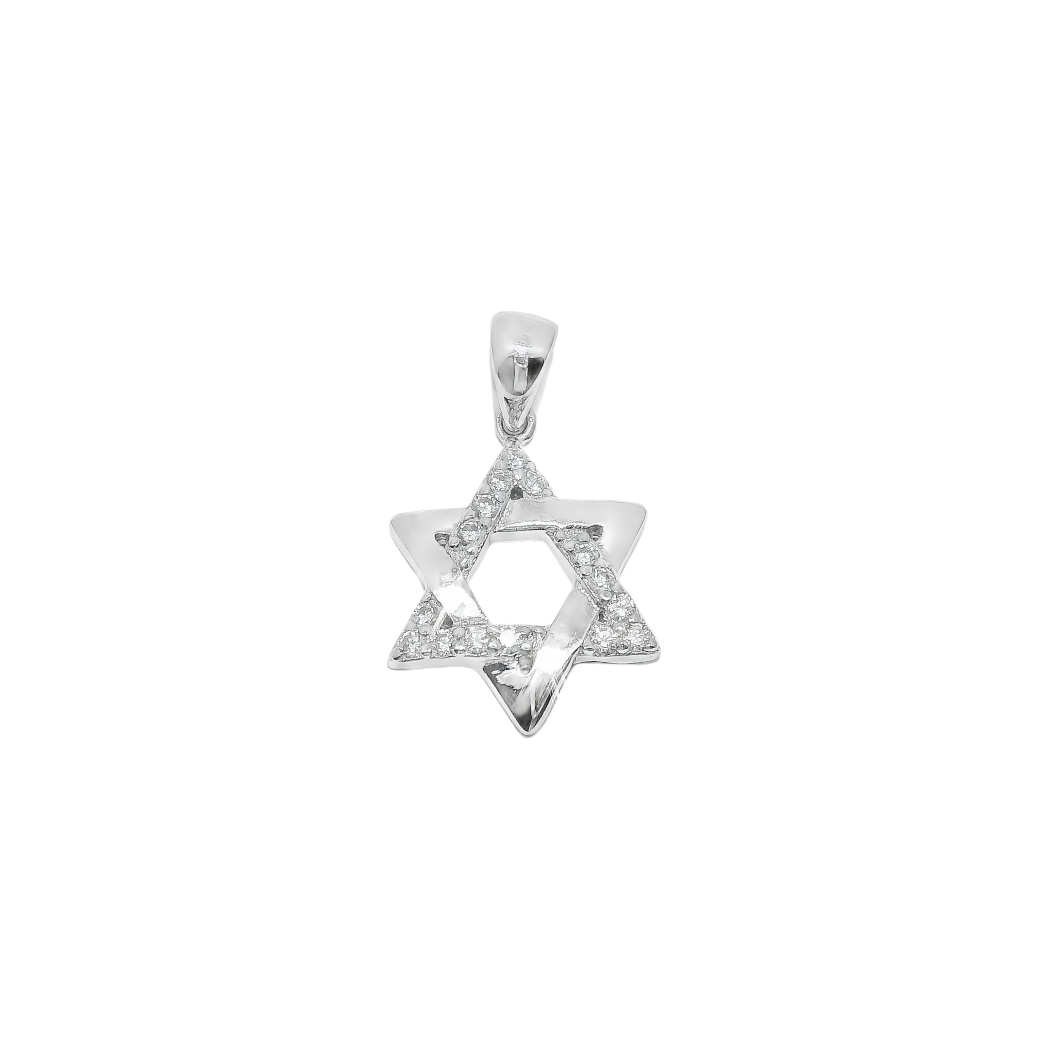 Sterling Silver Intertwined CZ & Plain Star Of David Pendant