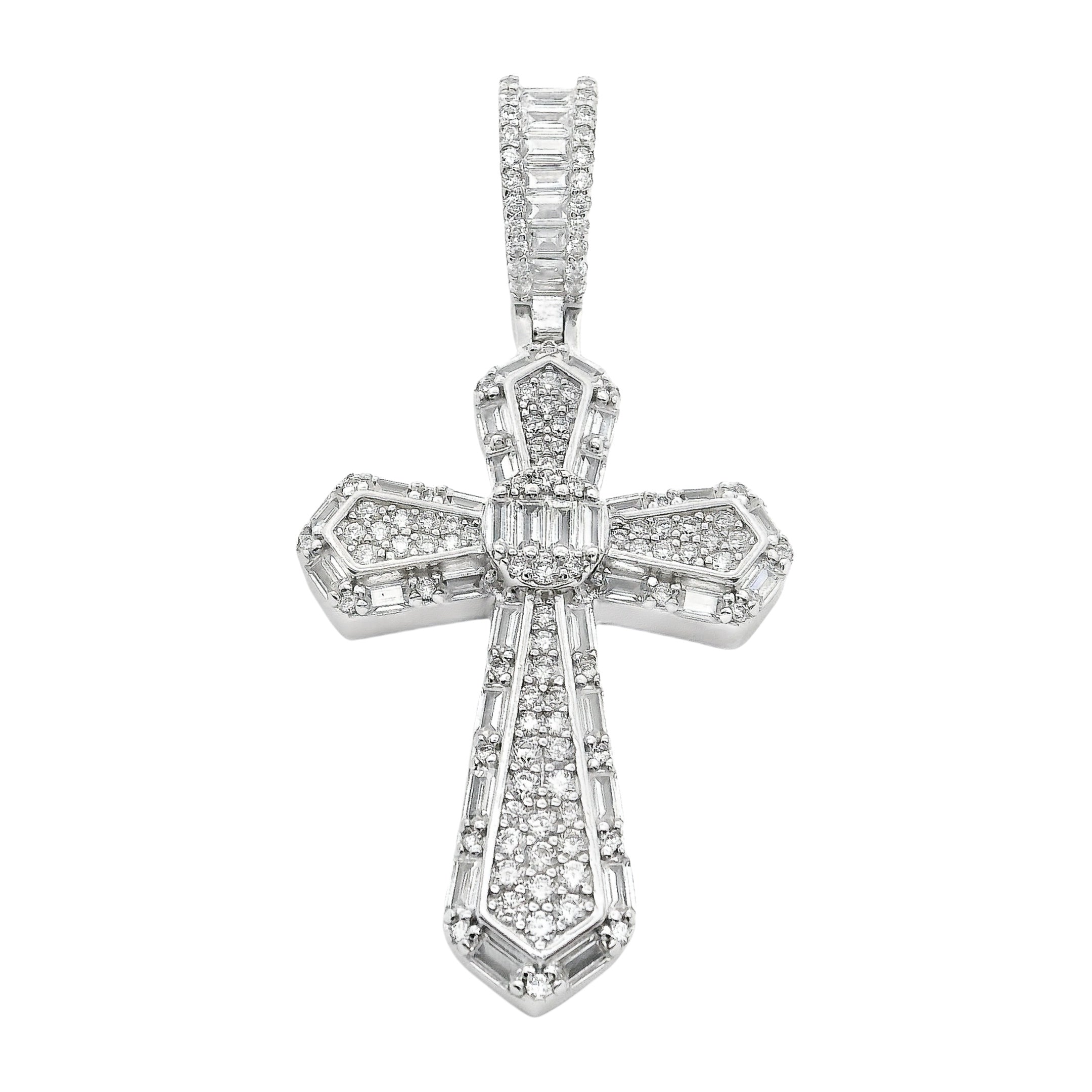 Sterling Silver Baguette CZ Cross Pendant