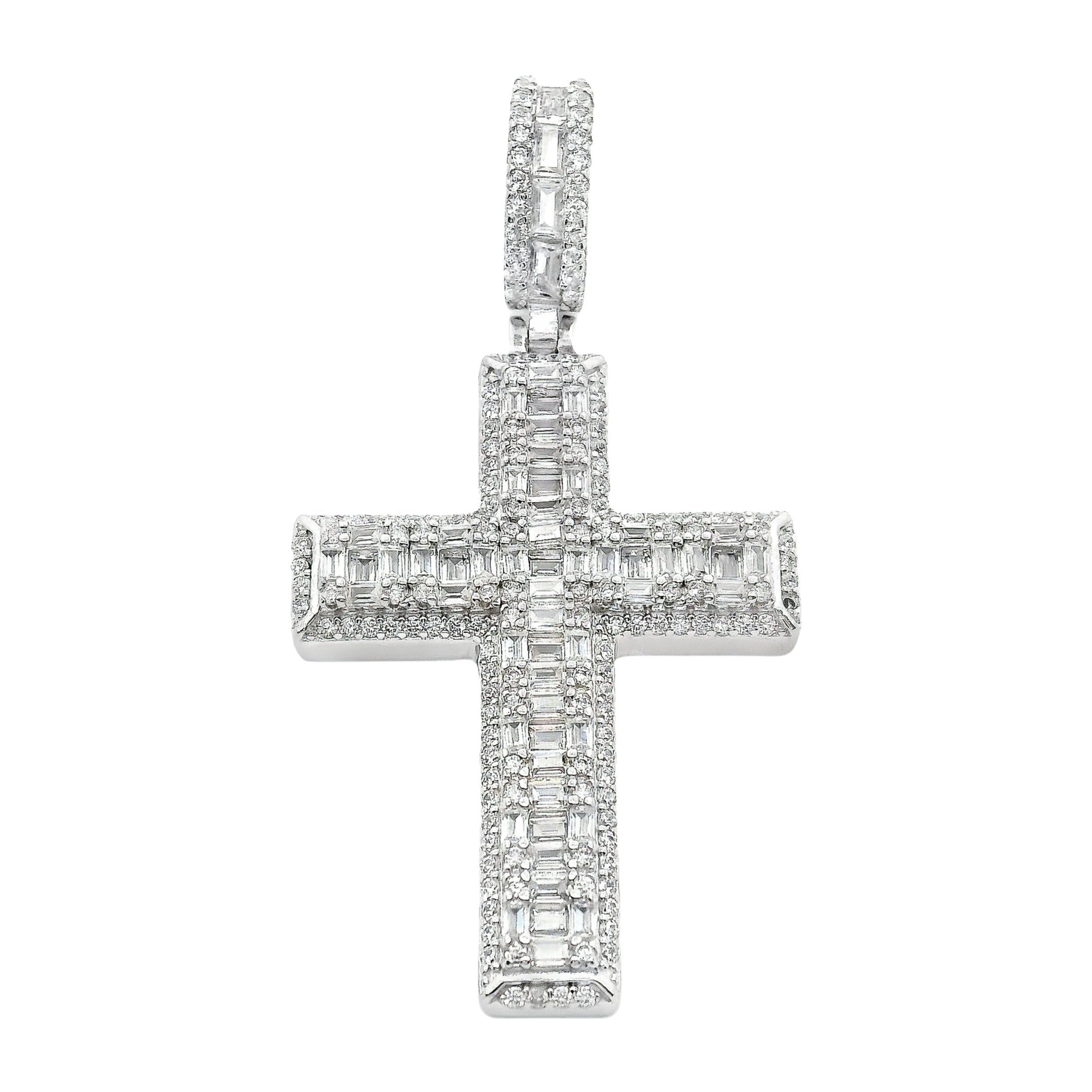 Sterling Silver Baguette CZ Cross Pendant