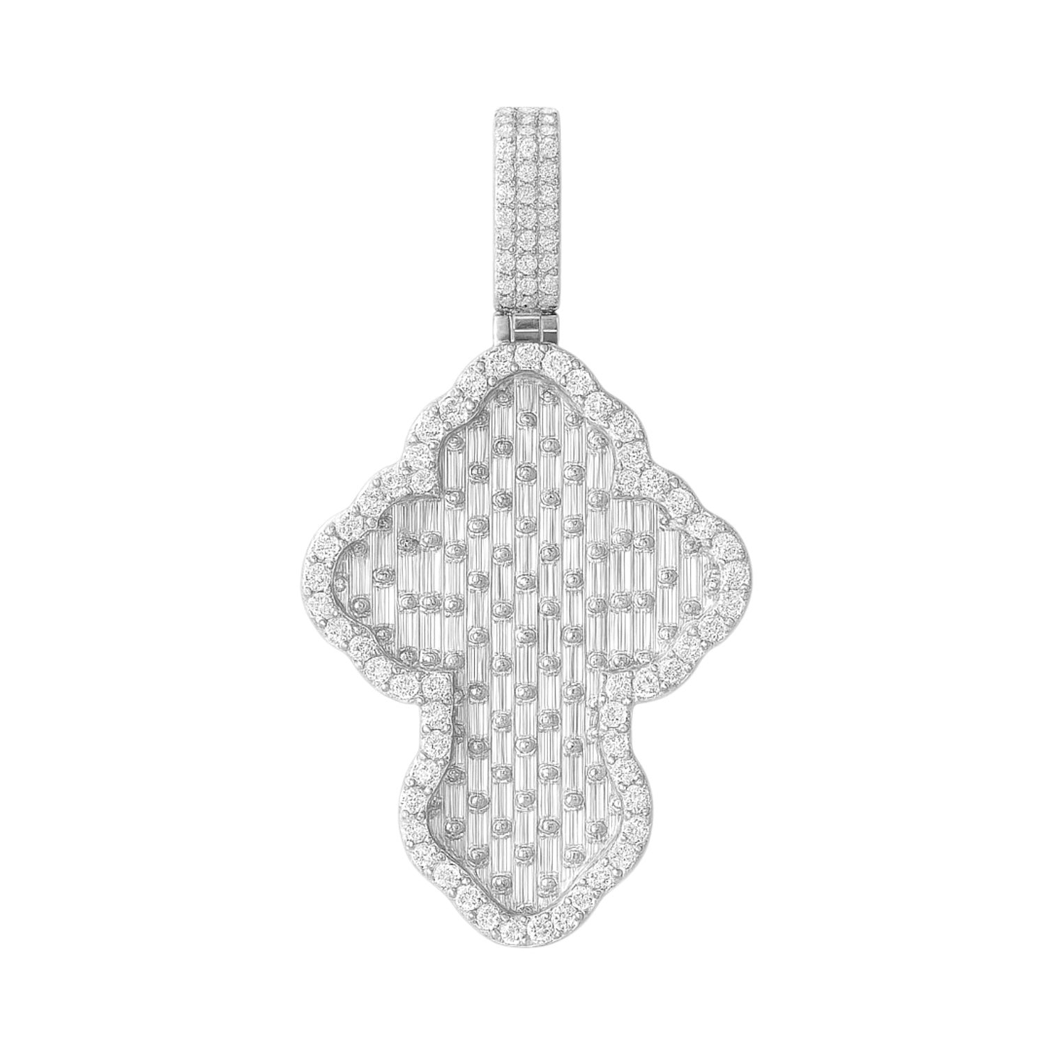 Sterling Silver Baguette CZ Curved Cross Pendant