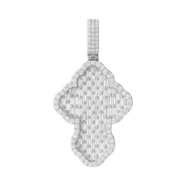 Sterling Silver Baguette CZ Curved Cross Pendant