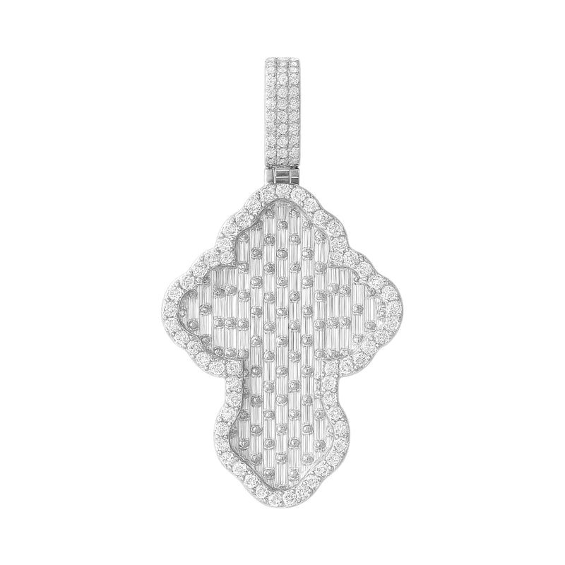 Sterling Silver Baguette CZ Curved Cross Pendant