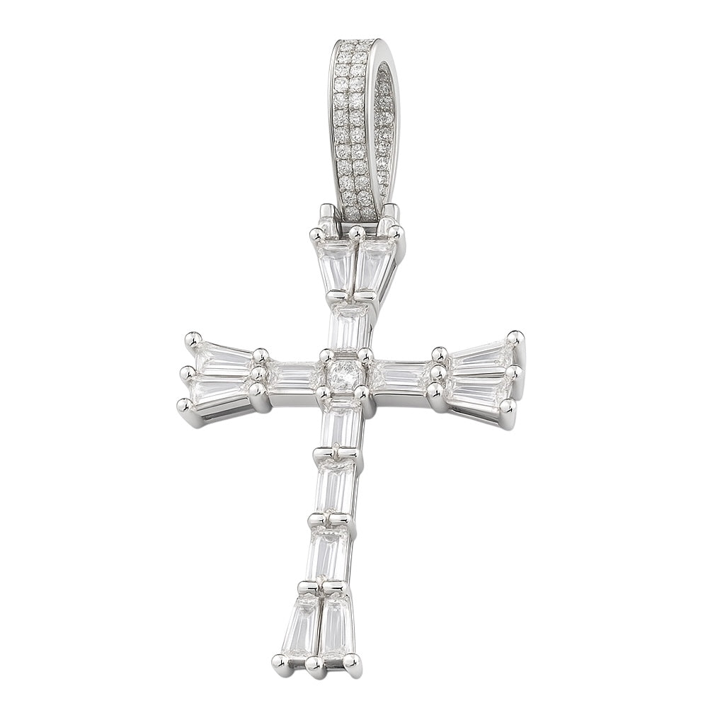 Sterling Silver Baguette CZ Cross Pendant