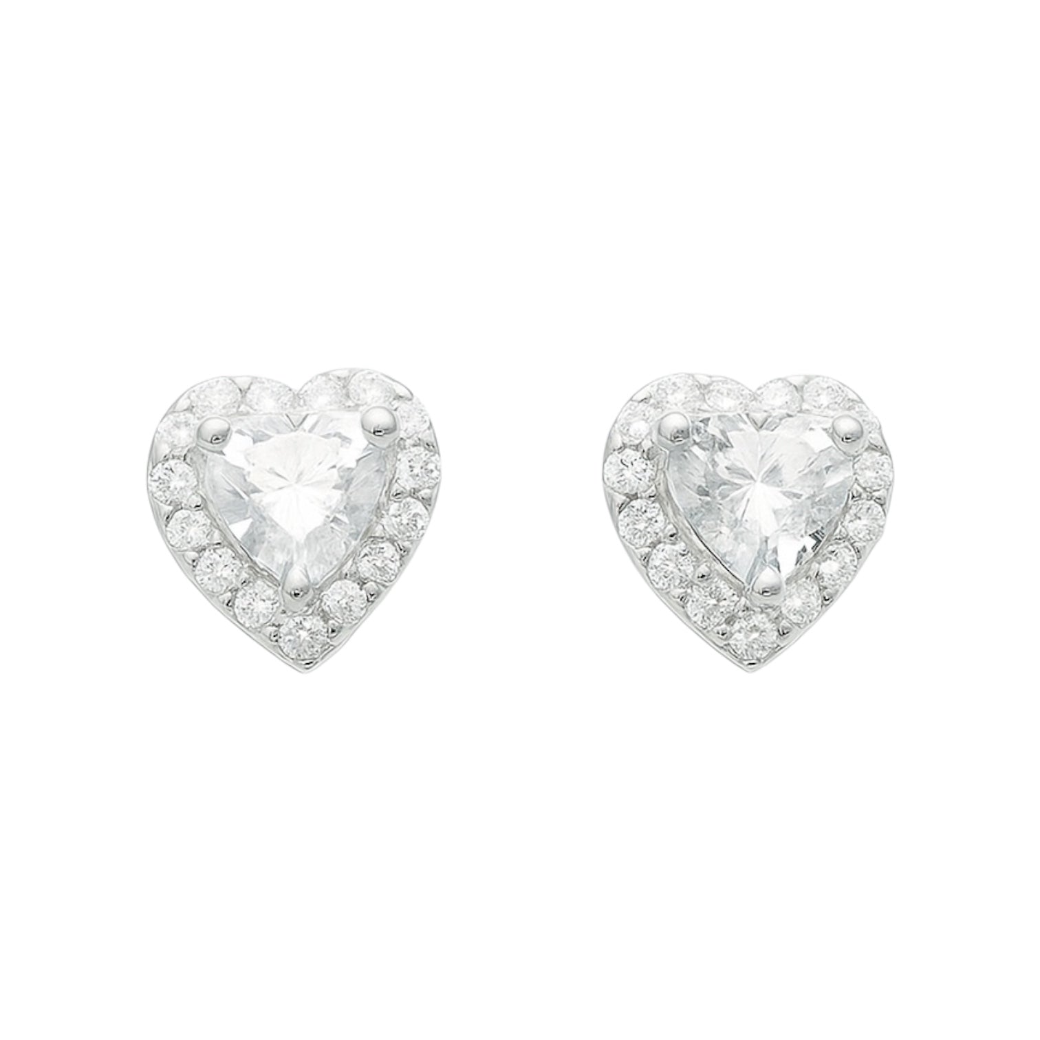 Sterling Silver CZ Heart Halo Stud Earrings