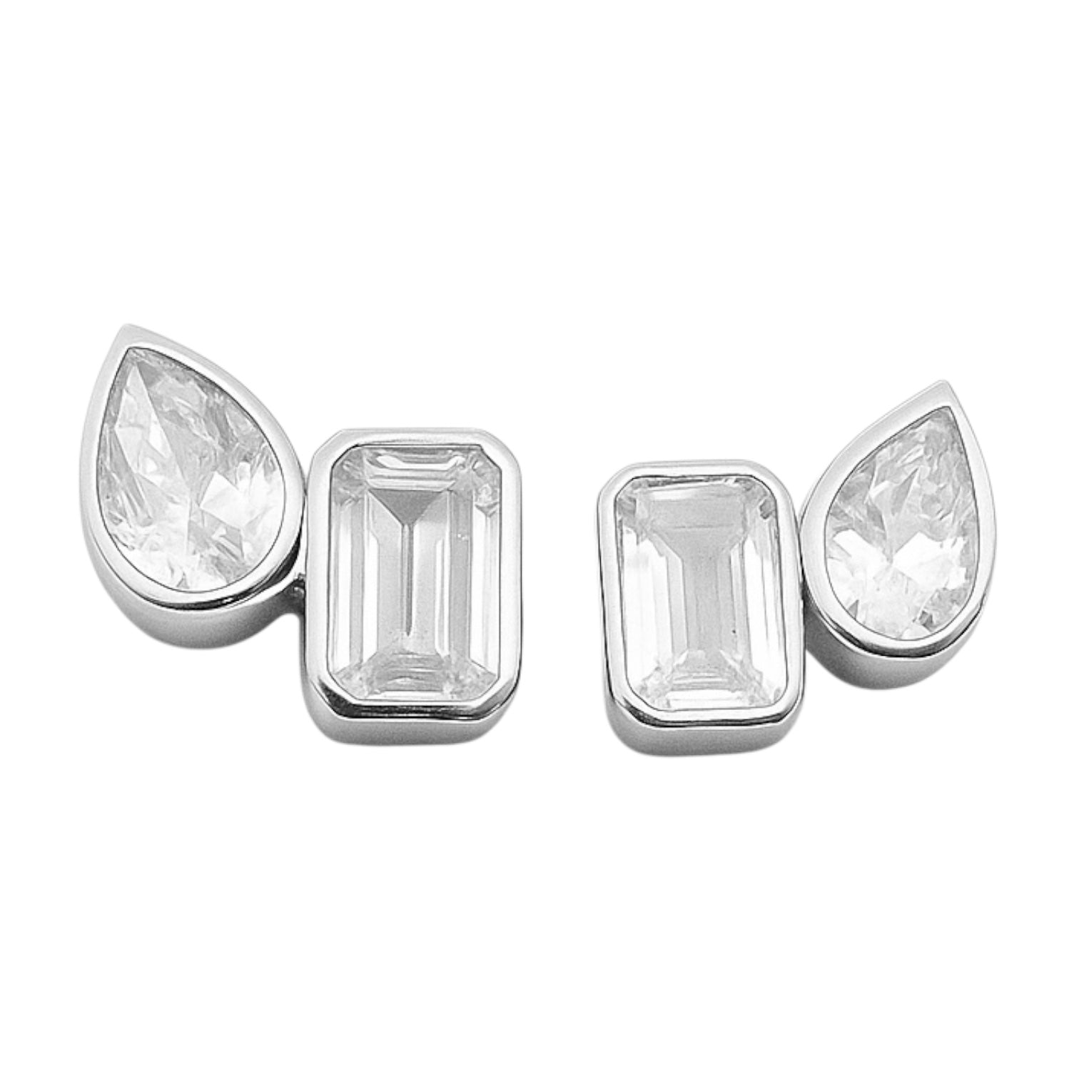 Sterling Silver Emerald Cut & Pear Shape CZ Stud Earrings
