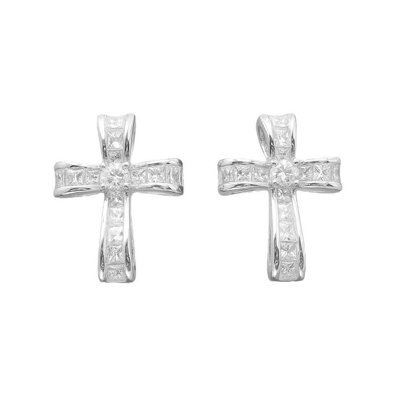 Sterling Silver CZ Cross Stud Earrings