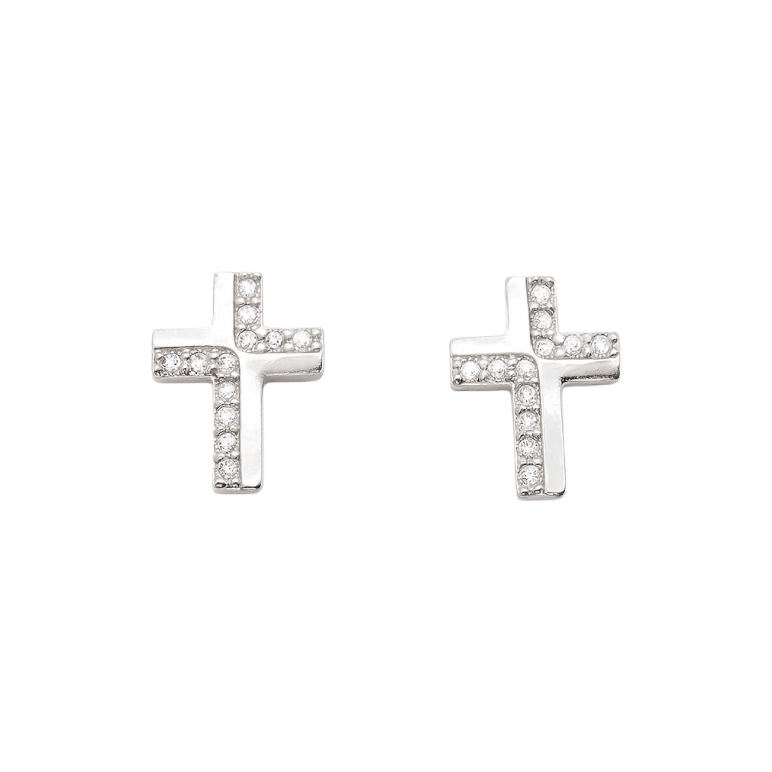 Sterling Silver CZ Cross Stud Earrings
