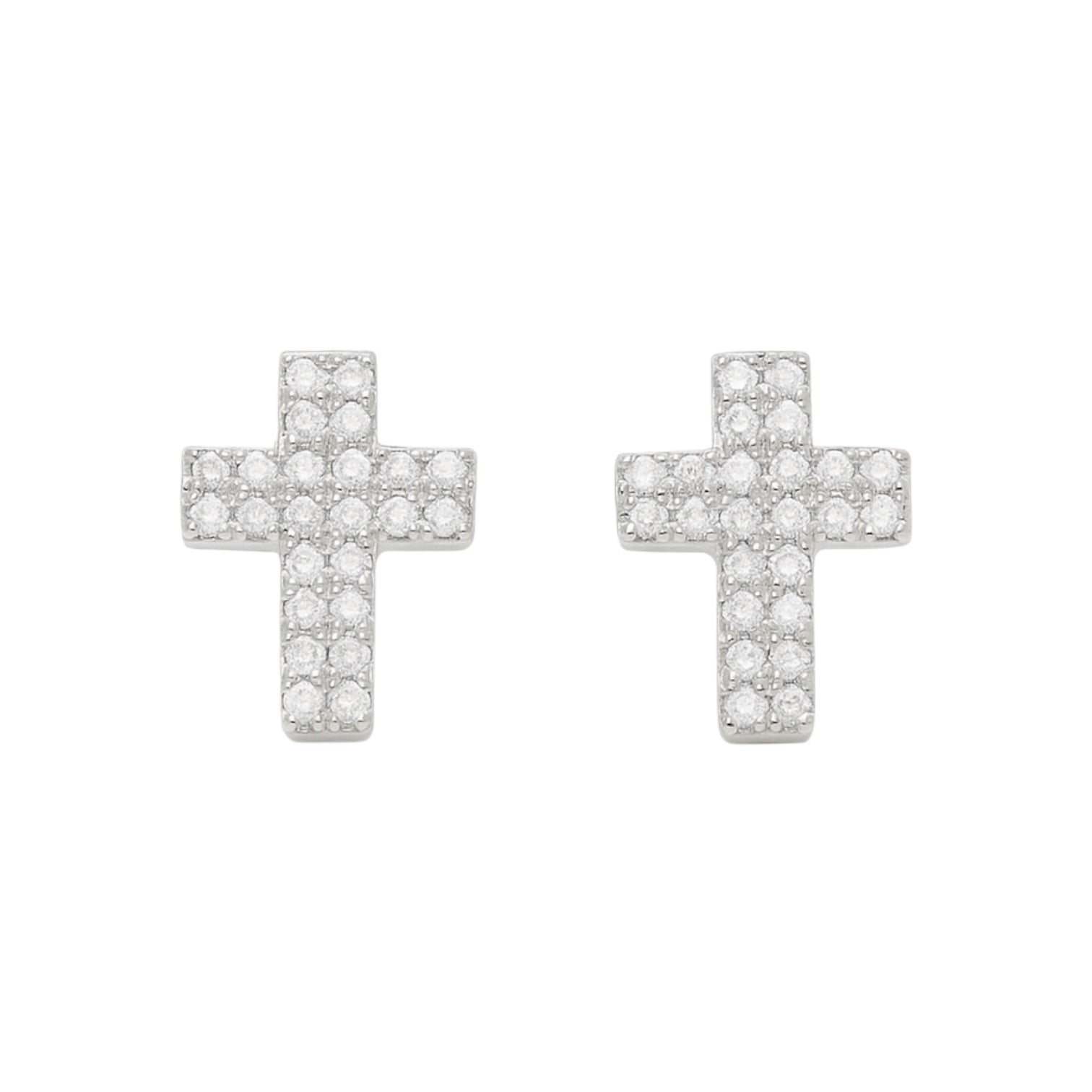 Sterling Silver CZ Pave Cross Stud Earrings