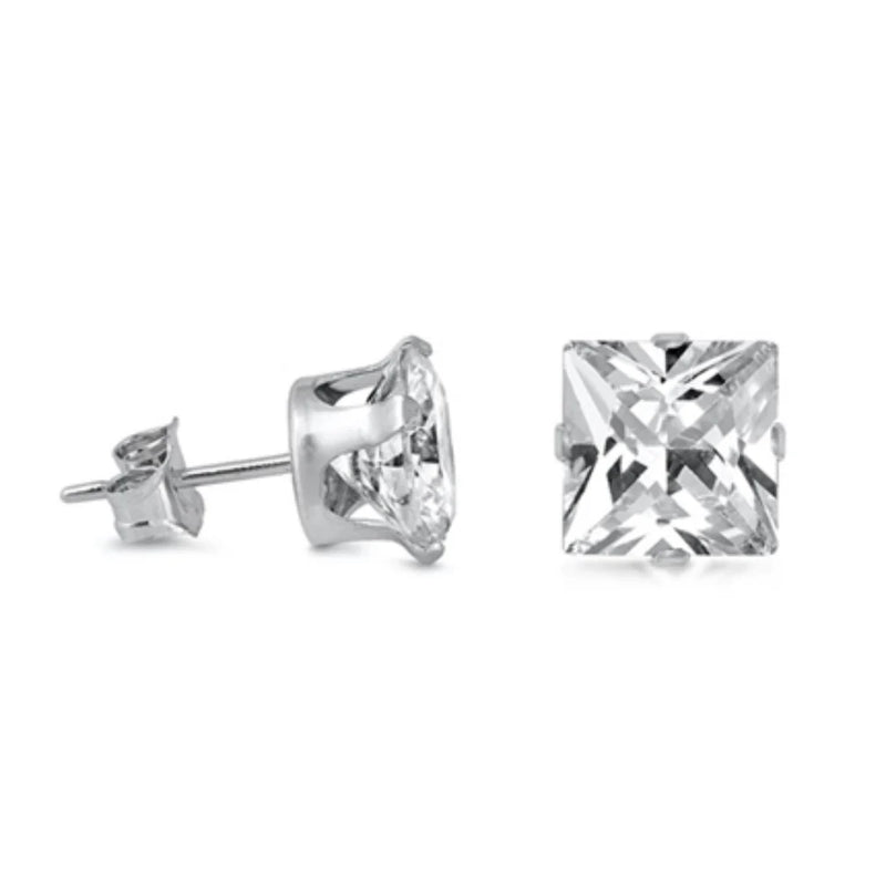 Sterling Silver Clear Square CZ Studs