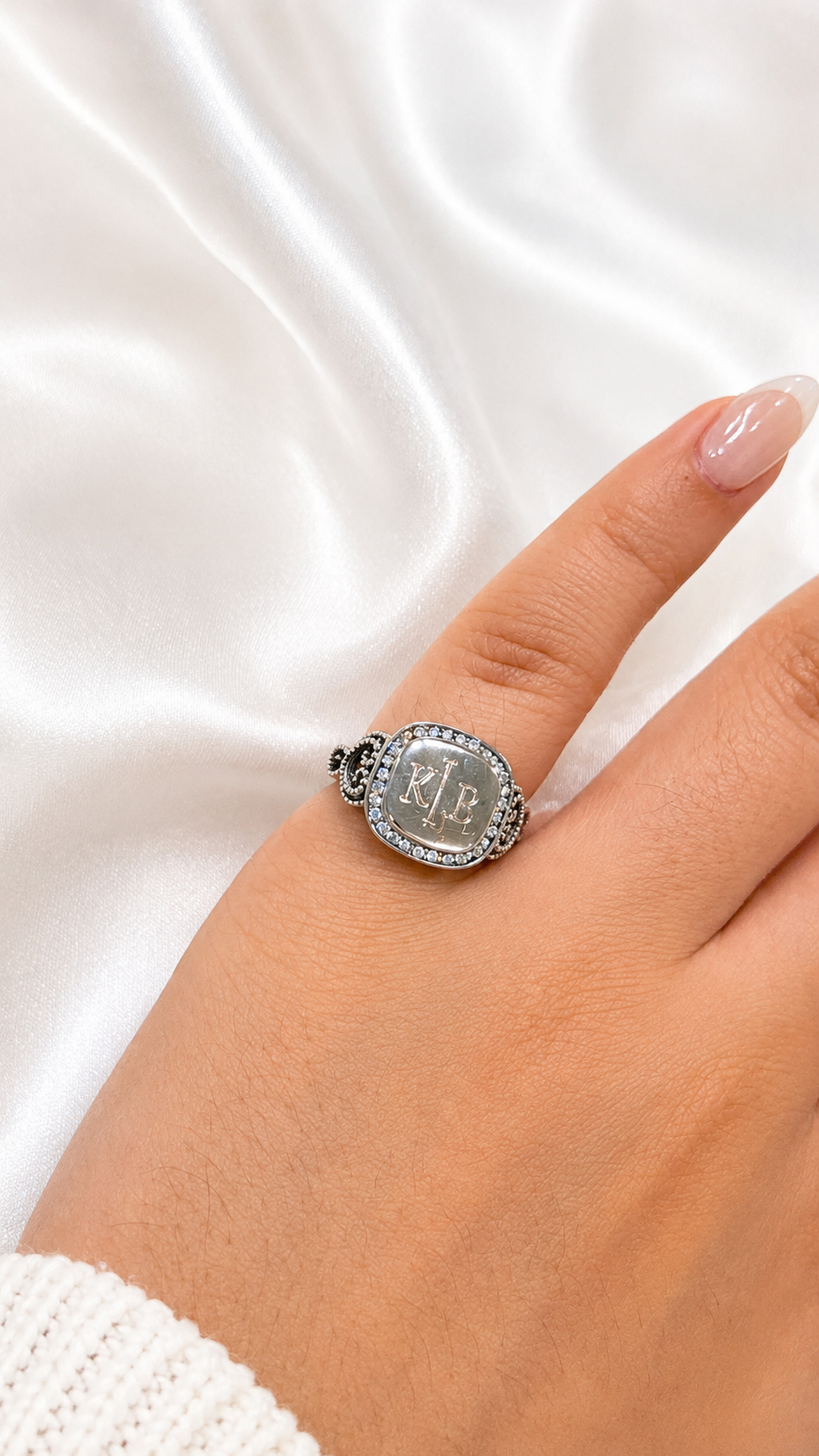 Sterling Silver Evelyn Cushion Square Heart Loop CZ Ring