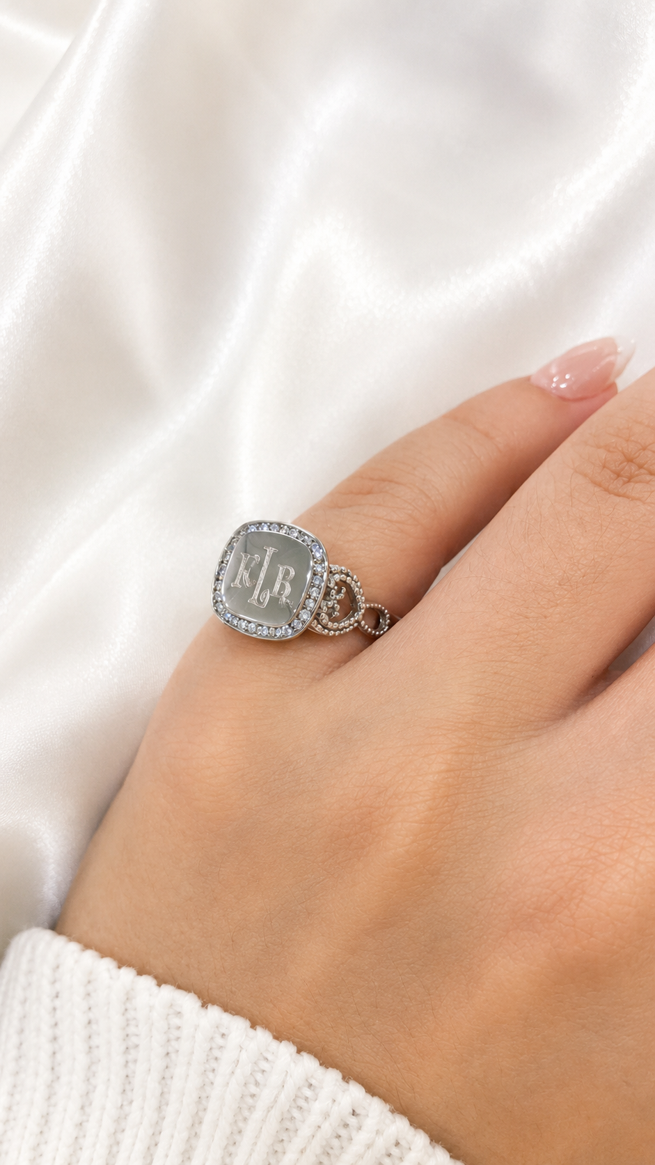 Sterling Silver Evelyn Cushion Square Heart Loop CZ Ring