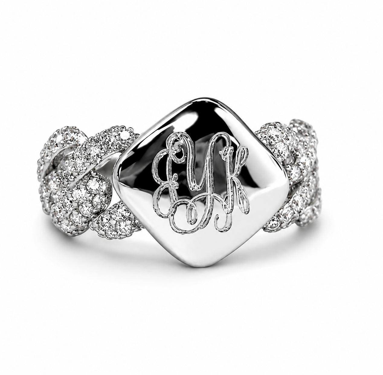 Sterling Silver Engravable Diamond Face Cuban CZ Band Ring