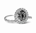 Sterling Silver Oval Engravable Face w/ Large CZ Border Stackable Rings