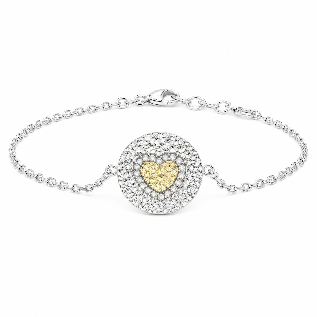 Sterling Silver Circle W/ Heart CZ Border Bracelet