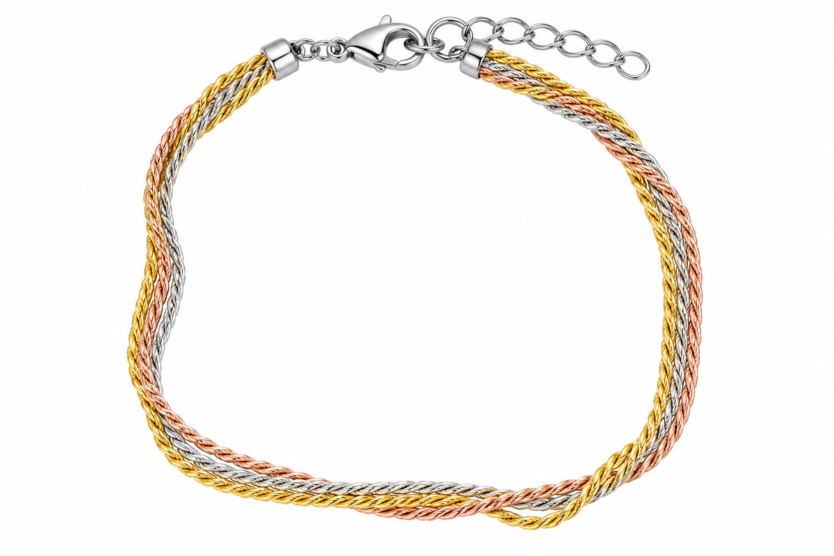 Sterling Silver Tricolor Rope Layered Chain