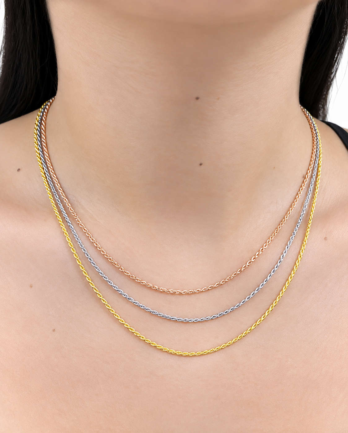 Sterling Silver Tricolor Rope Layered Chain