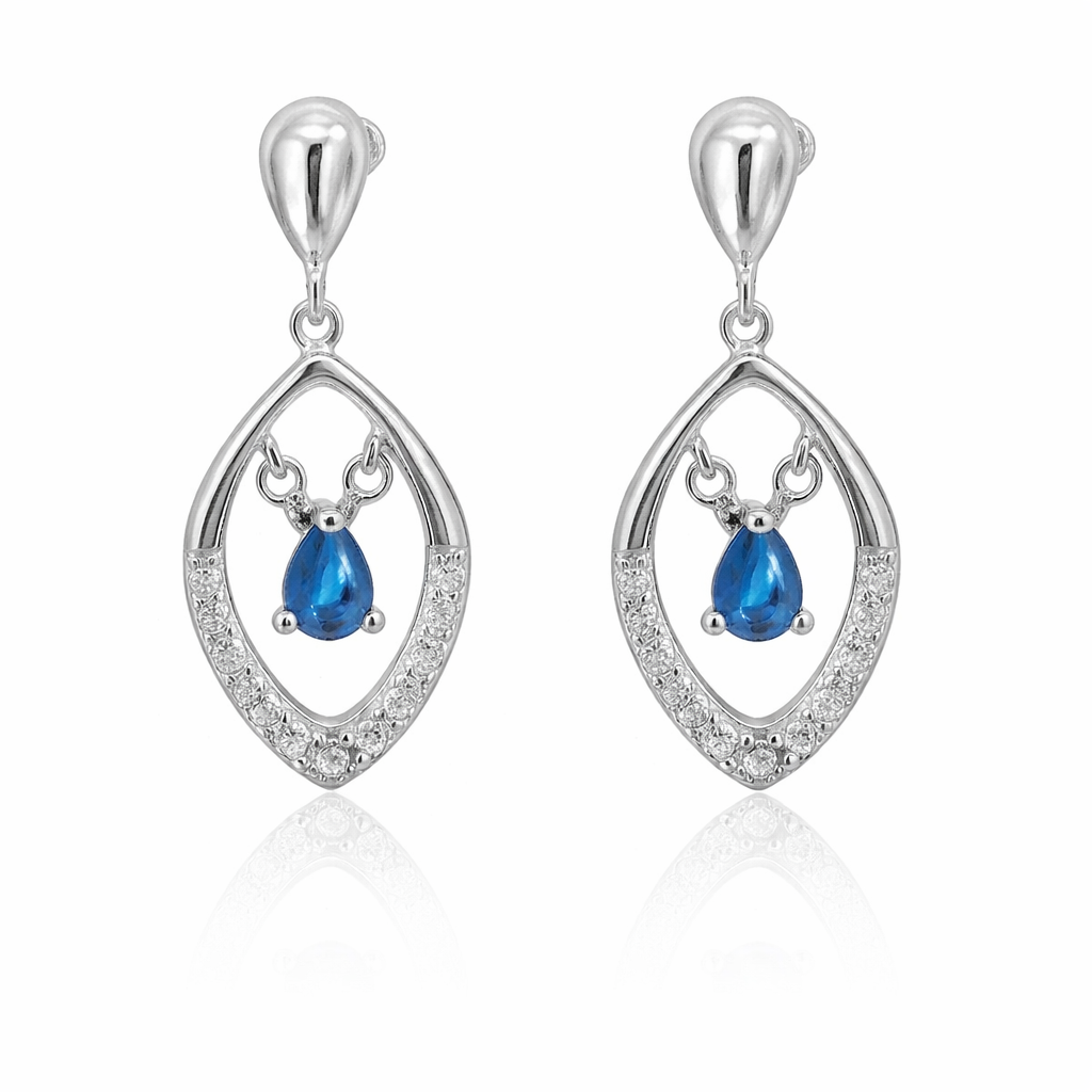 Blue Oval Halo Earrings