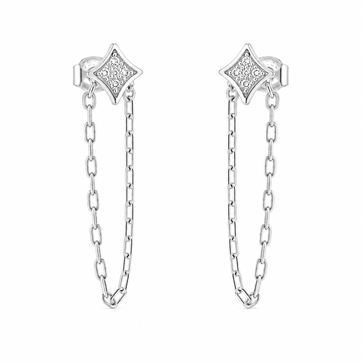 Sterling Silver Diamond Shaped CZ Front To Back Earrings