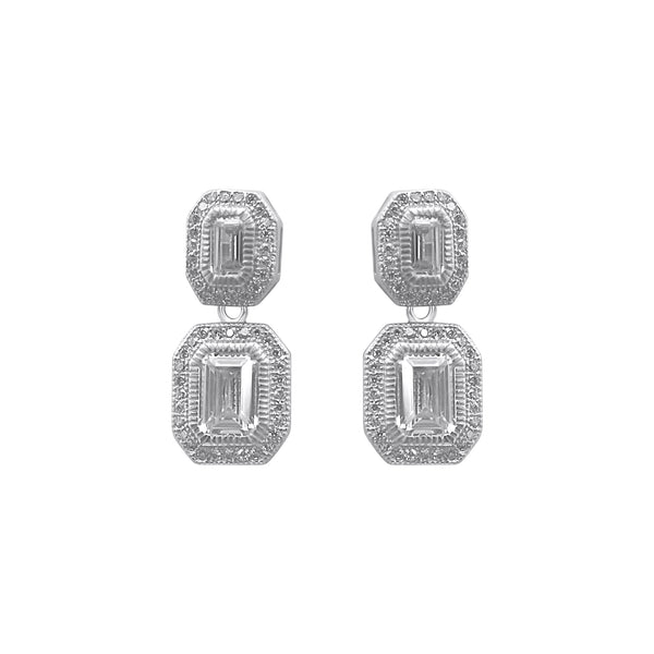 Sterling Silver Double Rectangle CZ Earrings