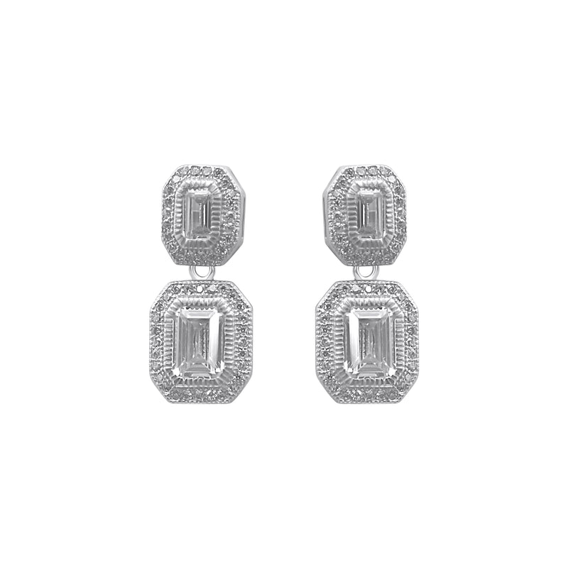 Sterling Silver Double Rectangle CZ Earrings
