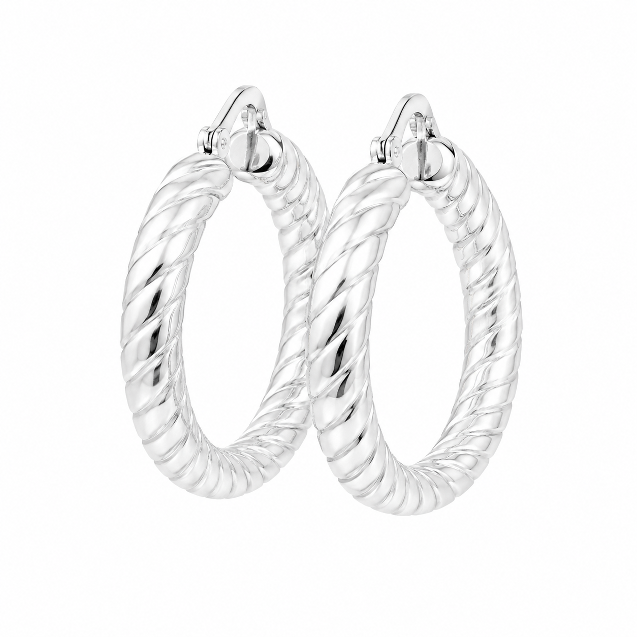 Sterling Silver Thick Spiral Detail Round Hoops